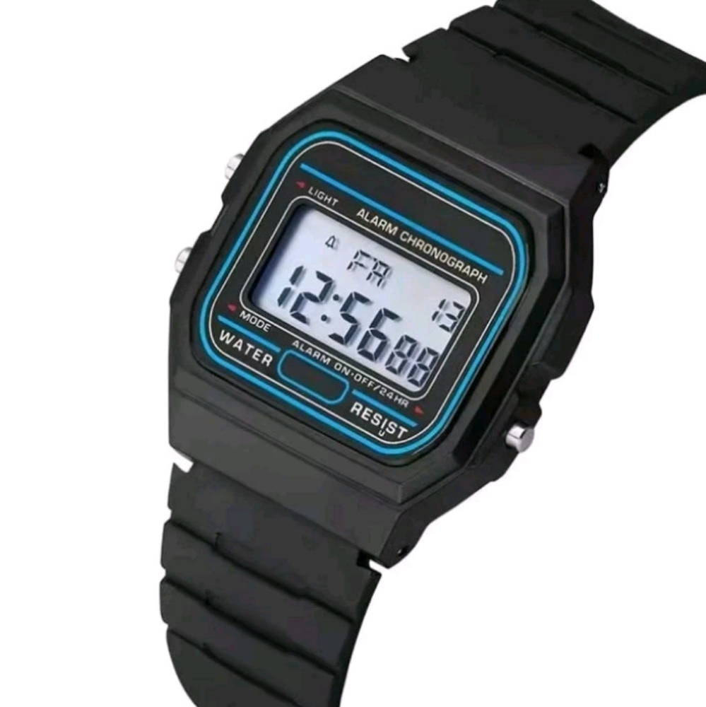 F91W Black Digital Watch with Blue Accents